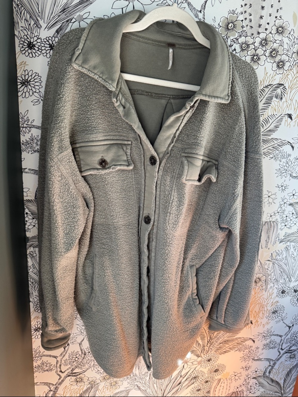 Free People Sage Green Fleece Shacket